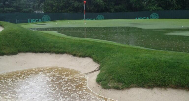 Greens inundados en Merion Golf Club