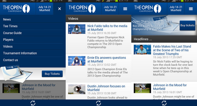 Aplicación The Open 2013 para Android - Golf