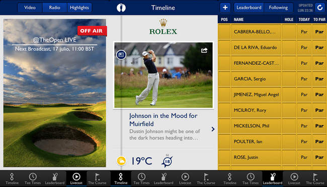 Aplicación The Open 2013 para iPhone - Golf
