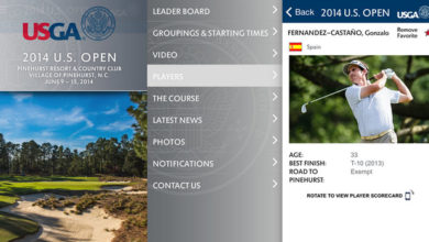 Aplicación del US Open 2014 para iPhone y Android - Golf
