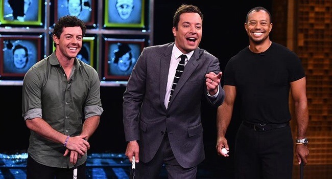 Rory McIlroy y Tiger Woods con Jimmy Fallon y Ice Bucket Challenge