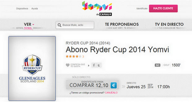 Ver la Ryder Cup en directo por Internet con Yomvi